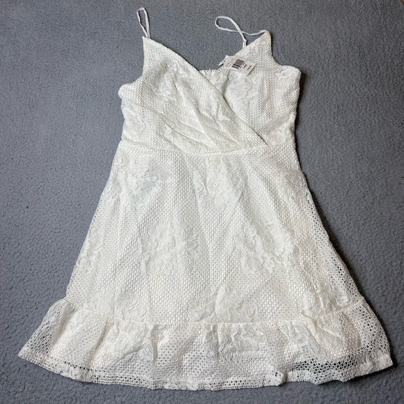 Speechless Dress Juniors XL Cream Lace Ruffled‎ Spaghetti Strap Mini NEW - Picture 1 of 11